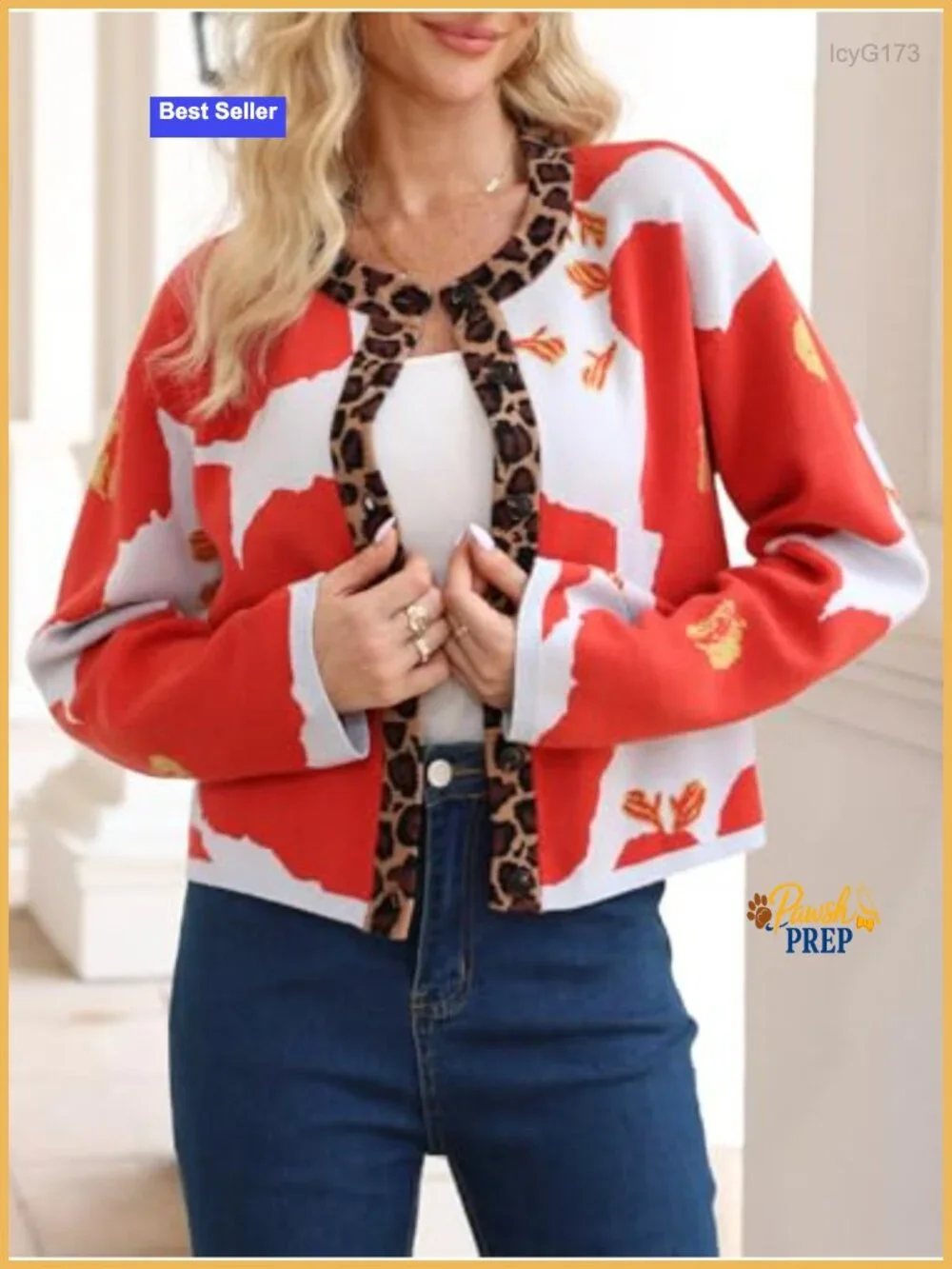 Floral Cardigan Sweater Women Long Sleeve Leopard Open Front Knit Jacket